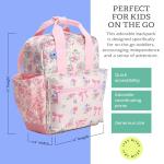 Itzy Ritzy Toddler Backpack - Daycare Bag - Features Adjustable Shoulder Straps, 2 Side Pockets & Spacious Interior with Wipeable Fabric Lining & Name Label, Ribbons & Roses Backpack