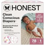 The Honest Company Comfort Dry Disposable Diapers for Sensitive Skin, Hypoallergenic, Rose Blossom + Tutu Cute, Club Box Size 1 (8–14 lbs), 78 Count