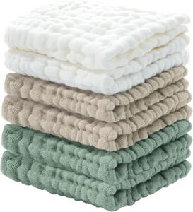Cuddle Campus Baby Washcloths 6 Packs, Muslin Washcloths Baby,Cotton Burp Cloths, Extra Absorbent and Soft Wash Clothes for Newborns, 12x12 Inches