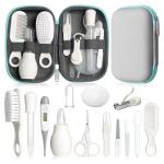 Baby Grooming Kit, Infant Safety Care Set with Hair Brush Comb Nail Clipper Nasal Aspirator,Baby Essentials Kit for Newborn Girls Boys (Grey White)