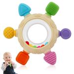 VTECHOLOGY Baby Teething Rings Toys for 0-6 6-12 Months Baby Rattle Teether Sensory Toys for Babies 0-24Months Silicone Teether Relief Chew Soothing Sore Gums for Newborn Infant Essentials BPA Free