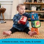 Baby Einstein Alpha Stacks Baby Learning Blocks, Soft, Multisensory Stacking Toys with Letters A-Z, Animals, Colors & Textures, Set of 4, Ages 3 Months+