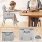 Obee Odee 3-in-1 Portable Baby High Chair for Babies and Toddlers, Convertible Easy Clean Infant Foldable Highchair with Adjustable Legs & Dishwasher Safe Tray, Grey