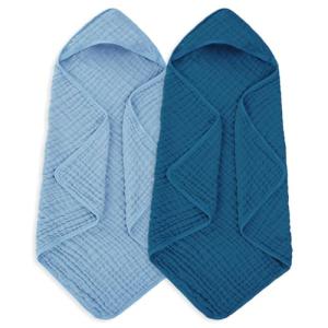 MIGIOL Muslin Baby Towels 100% Cotton ，Super Soft Muslin Baby Bath Towel - 32 x 32 Inches, Suitable for Newborn and Young Children up to 3 Years Old. (Light Blue & Dark Blue)