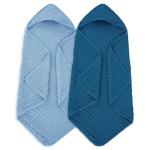 MIGIOL Muslin Baby Towels 100% Cotton ，Super Soft Muslin Baby Bath Towel - 32 x 32 Inches, Suitable for Newborn and Young Children up to 3 Years Old. (Light Blue & Dark Blue)