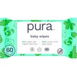Pura Natural Sensitive Baby Wipes, 99% Water, Unscented & Hypoallergenic, Suitable for Sensitive & Eczema-prone Skin, Fragrance Free & Hypoallergenic, EWG Verified, 1 Pack of 60 Wet Wipes