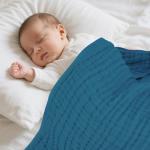 MIGIOL Muslin Baby Towels 100% Cotton ，Super Soft Muslin Baby Bath Towel - 32 x 32 Inches, Suitable for Newborn and Young Children up to 3 Years Old. (Light Blue & Dark Blue)
