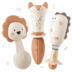 Baby Rattles - Teething Toys 3-6 Months, Baby Toys 0-6 Months, Sensory Toys for Newborn Babies, Rattles for Babies 0-6 Months, Neutral Color Baby Shower Gift (3PCS)