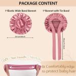 2Pcs Baby Silk Satin Bonnet for Kids Sleeping Cap - Elastic Wide Band Hair Bonnets,Ajustable Satin Bonnet with Tie,Shower Cap Curly Natural Hair Kids Bonnets for Girls Boys Infant - Rose Gold