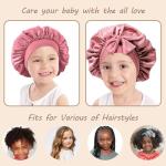 2Pcs Baby Silk Satin Bonnet for Kids Sleeping Cap - Elastic Wide Band Hair Bonnets,Ajustable Satin Bonnet with Tie,Shower Cap Curly Natural Hair Kids Bonnets for Girls Boys Infant - Rose Gold