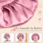 2Pcs Baby Silk Satin Bonnet for Kids Sleeping Cap - Elastic Wide Band Hair Bonnets,Ajustable Satin Bonnet with Tie,Shower Cap Curly Natural Hair Kids Bonnets for Girls Boys Infant - Rose Gold