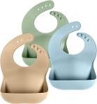 Cuddle Campus Set of 3 Silicone Bibs for Babies & Toddlers,Soft Adjustable Bibs with Pocket Food Catcher for Baby Girl,Boy(Set 1)