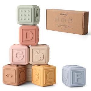 YIVEKO Baby Blocks Stacking for Babies Silicone Soft Building Blocks Teethers Montessori Toys for Babies Education Toys for Toddler Baby 8 PCS-Gentle