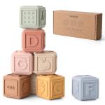 YIVEKO Baby Blocks Stacking for Babies Silicone Soft Building Blocks Teethers Montessori Toys for Babies Education Toys for Toddler Baby 8 PCS-Gentle