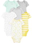 Simple Joys by Carter's Baby 6-Pack Short-Sleeve Bodysuit, Grey/Yellow, 3-6 Months