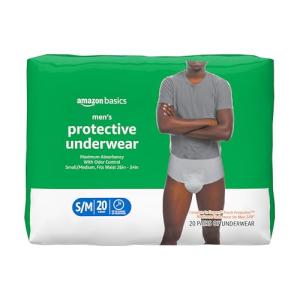 Amazon Basics Maximum Absorbency Incontinence Underwear for Men with Leak Protection, Dri-Fit Technology, Odor Control, Cotton Enhanced, Small/Medium, 20 Count