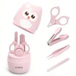 YIVEKO Baby Nail Kit, 4-in-1 Baby Nail Care Set with Cute Case, Baby Nail Clippers, Scissors, Nail File & Tweezers, Baby Manicure Kit and Pedicure kit for Newborn, Infant, Toddler, Kids-Owl Pink