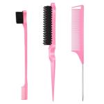 SWEET VIEW 3 Pcs Slick Back Hair Brush, Rat Tail Comb, Edge | Bristle Brush, Hair Accessories for Girls, Kids, Toddlers Sleek Ponytail/Bun, Edge Control and Smoothing Baby Hair & Flyaways