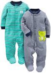 Simple Joys Baby Boy's 2 pack Cotton Footed Sleep and Play Sleepwear, Navy Stripe/Turq Stripe, Newborn