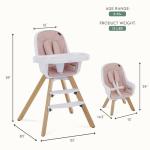 Evolur Zoodle 2-in-1 High Chair for Baby & Toddler – Convertible High Chair to Toddler Chair, Padded Seat, 5-Point Safety Harness, Dual Dishwasher-Safe Trays, Solid Beechwood Legs – Pink