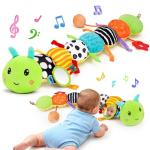 Baby Sensory Toy 0-6 Month Music Animal Stuffed Plush Caterpillar Toy for Infant 0-3-6-12 Month Old Tummy Time with Mirror Crinkle Rattle Toys for Newborn Boys Girl Shower Gifts Easter Basket Stuffer