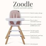Evolur Zoodle 2-in-1 High Chair for Baby & Toddler – Convertible High Chair to Toddler Chair, Padded Seat, 5-Point Safety Harness, Dual Dishwasher-Safe Trays, Solid Beechwood Legs – Pink
