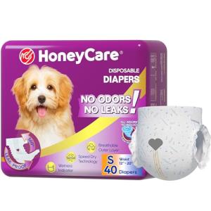 HONEY CARE All-Absorb Disposable Female Dog Diapers Small Size, Improved, 40 Count, Super Absorbent, Breathable, Wetness Indicator (Pack of 1, 40 Count Total)