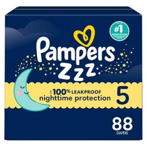 Pampers ZZZ Overnight Diapers, Size 5 (27+ lbs), 88 Count, Nighttime Protection Disposable Baby Diaper, Night Time Leak and Skin Protection