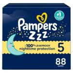 Pampers ZZZ Overnight Diapers, Size 5 (27+ lbs), 88 Count, Nighttime Protection Disposable Baby Diaper, Night Time Leak and Skin Protection