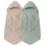 Synrroe 2 Pack Hooded Muslin Cotton Baby Towels (Green/Brown), 32 by 32 Inches, Ultra-Soft & Breathable for Baby Bath Time
