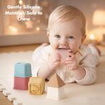 YIVEKO Baby Stacking Cups Toy, Silicone Stacking Tower Educational Baby Toys 6M+, Soft Teething Building Blocks 8 Pcs, BPA Free Sensory Infant Toy, Bath & Beach Toys, Vintage Neutral Colors-Gentle