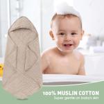 Synrroe 2 Pack Hooded Muslin Cotton Baby Towels (Green/Brown), 32 by 32 Inches, Ultra-Soft & Breathable for Baby Bath Time
