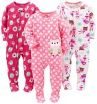 Simple Joys Baby Girl's 3 pack Footed Pajmas Sleepwear, Superhero/Donut/Owl, 12 months