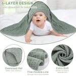 Synrroe 2 Pack Hooded Muslin Cotton Baby Towels (Green/Brown), 32 by 32 Inches, Ultra-Soft & Breathable for Baby Bath Time