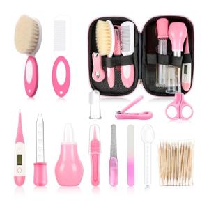 Baby Grooming Kit，Infant Safety Care Setwith Hair Brush Comb Nail Clipper Nasal Aspirator, Baby Essentials Kit for Newborn Girls Boys (14 PC-Pink Kit)