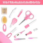 Baby Grooming Kit，Infant Safety Care Setwith Hair Brush Comb Nail Clipper Nasal Aspirator, Baby Essentials Kit for Newborn Girls Boys (14 PC-Pink Kit)