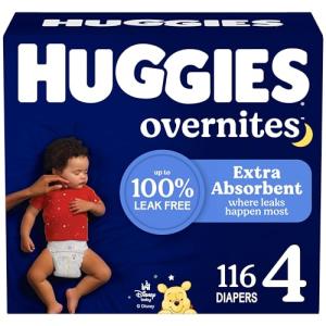 Huggies Size 4 Overnites Baby Diapers: Overnight Diapers, Size 4 (22-37 lbs), 116 Ct (2 Packs of 58), Packaging May Vary