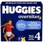 Huggies Size 4 Overnites Baby Diapers: Overnight Diapers, Size 4 (22-37 lbs), 116 Ct (2 Packs of 58), Packaging May Vary
