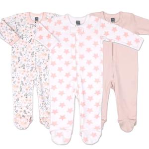 The Peanutshell Baby Sleepers for Girls 3-Pack - Newborn Clothes, Soft Cotton Baby Girl Footed Pajamas, Newborns Clothes Gift Set - Flower Pink