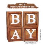 Baby Shower Boxes Party Decorations - 4 Wood Grain Brown Blocks with Baby Letter, Printed Letters,First Birthday Centerpiece Decor, Teddy Bear Baby Shower Supplies, Gender Reveal Backdrop