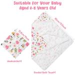 Zainpe 4Pcs Muslin Baby Hooded Towel & Washcloth Set Pink Flowers Pattern Soft Absorbent Cotton Bath Hood Towels for Newborn Toddlers Essentials Boys Girls Infant Shower Gift 31.5 x 31.5 in