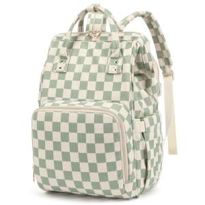Dezcrab Baby Diaper Bag Backpack for Mom, Large Capacity Travel Nappy Bag for Boys & Girls with Stroller Straps (Corduroy Checkered Green)
