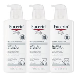 Eucerin Baby Unscented Baby Shampoo and Body Wash, Hypoallergenic, Tear Free Shampoo and Wash with Pro-Vitamin B5 and Shea Butter, 13.5 Fl Oz Bottle 3 pack