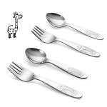 4 Piece Stainless Steel Toddler Forks and Spoons with Smooth Rounded Edges | Self-Feeding Toddle Utensil Set for Babies 1+ Year Old | Dishwasher Safe Baby Silverware Set