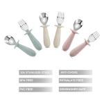PandaEar 6 Pieces Baby Toddler Silicone Stainless Steel Utensils Silverware Spoon Fork for Baby Toddler BPA Free with Silicone Holding Anti-Choke Design (Blue Pink White)