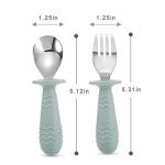 PandaEar 6 Pieces Baby Toddler Silicone Stainless Steel Utensils Silverware Spoon Fork for Baby Toddler BPA Free with Silicone Holding Anti-Choke Design (Blue Pink White)