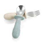 PandaEar 6 Pieces Baby Toddler Silicone Stainless Steel Utensils Silverware Spoon Fork for Baby Toddler BPA Free with Silicone Holding Anti-Choke Design (Blue Pink White)