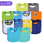 Nvatorfox 12 Pack Terry Drool Cotton Bibs, Unisex Baby Bibs With Fiber Filling Waterproof Baby Bibs for Feeding, Teething, Drooling (BOY)