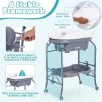 INFANS 2 in 1 Baby Changing Table with Bath Tub Unit, Folding Diaper Dresser Station with Wheels Waterproof Pad Storage Rack, Portable Nursery Organizer Stand for Newborn Infant