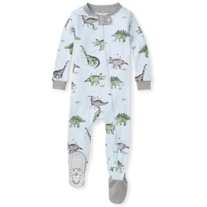Burt's Bees Baby Baby Boys Pajamas, Zipfront Nonslip Footed Pjs, Organic Cotton Baby and Toddler Sleepers, Happy Herbivores, 18 Months US